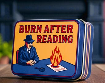 Burn After Reading - Match Tin | Metal Box Storage Matches Firelighters Starter Housewarming Fireside Gift Christmas Stocking Filler Present