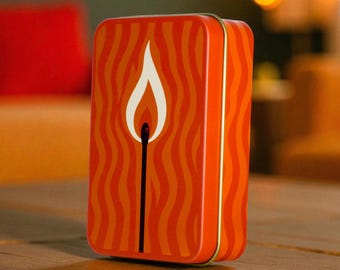 Flicker - Match Tin | Metal Box Storage Matches Firelighters Starter Housewarming Fireside Gift Christmas Stocking Filler Present Candle Wax