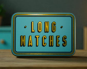 Long Match Tin Metal Box Storage Matches Firelighter Housewarming Fireside Gift Christmas Stocking Filler Present Candle Mantel Decor