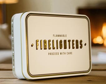 Firelighter Tin Metal Box Storage Matches Housewarming Fireside Gift Christmas Stocking Filler Firestarter Candle Mantel Decor Home new BBQ