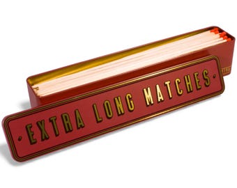 Extra Long Match Tin Metal Box Storage Matches Firelighter Housewarming Fireside Gift Christmas Stocking Filler Present Candle Mantel Decor