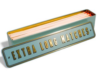 Extra Long Match Tin Metal Box Storage Matches Firelighter Housewarming Fireside Gift Christmas Stocking Filler Present Candle Mantel Decor