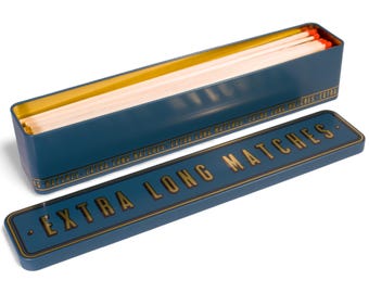 Extra Long Match Tin Metal Box Storage Matches Firelighter Housewarming Fireside Gift Christmas Stocking Filler Present Candle Mantel Decor