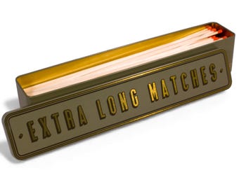 Extra Long Match Tin Metal Box Storage Matches Firelighter Housewarming Fireside Gift Christmas Stocking Filler Present Candle Mantel Decor