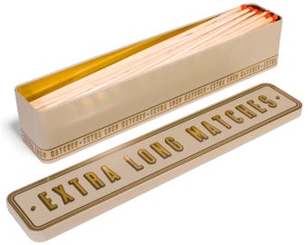 Extra Long Match Tin Metal Box Storage Matches Firelighter Housewarming Fireside Gift Christmas Stocking Filler Present Candle Mantel Decor
