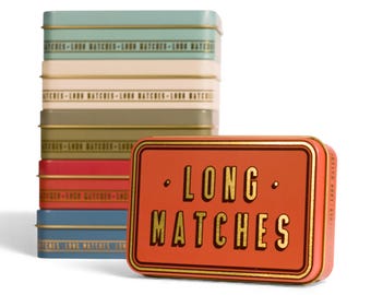 Long Match Tin Metal Box Storage Matches Firelighter Housewarming Fireside Gift Christmas Stocking Filler Present Candle Mantel Decor