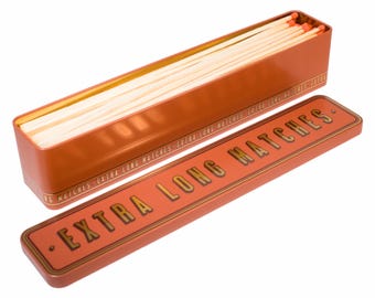 Extra Long Match Tin Metal Box Storage Matches Firelighter Housewarming Fireside Gift Christmas Stocking Filler Present Candle Mantel Decor