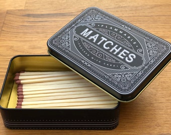 Matchbox Match Tin Metal Box Storage Holder Matches Firelighters Starter Housewarming Fireside Gift Father’s Day BBQ Campfire Barbecue