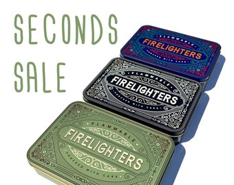 SECONDS Firelighter Box Metal Tin Storage Holder Fire lighter Matches Fire Starter Cubes Blocks Christmas Fireside Gift set BBQ Stocking