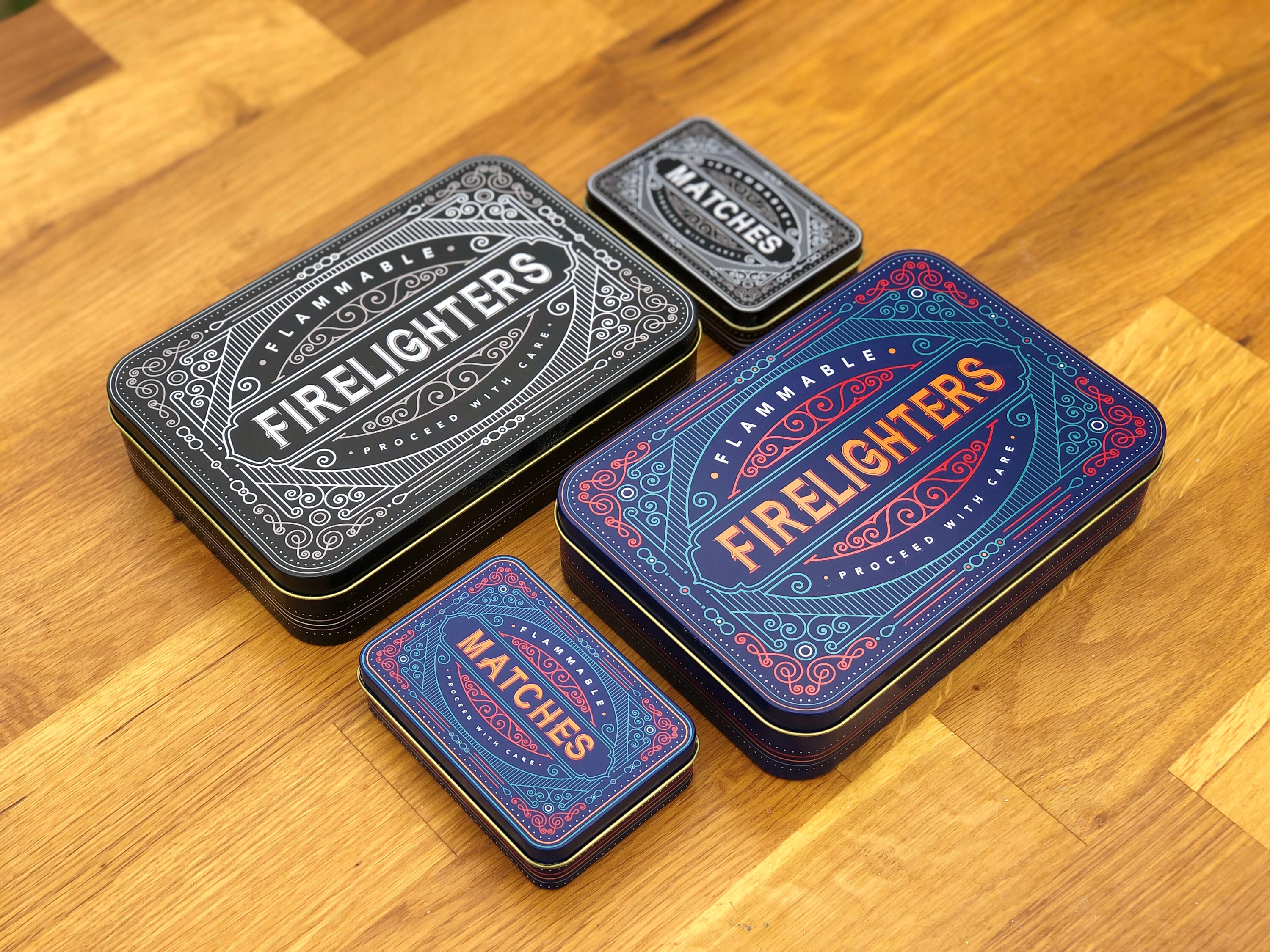 Firelighter Box Tin Metal Storage Holder Firelighters Matches Fire