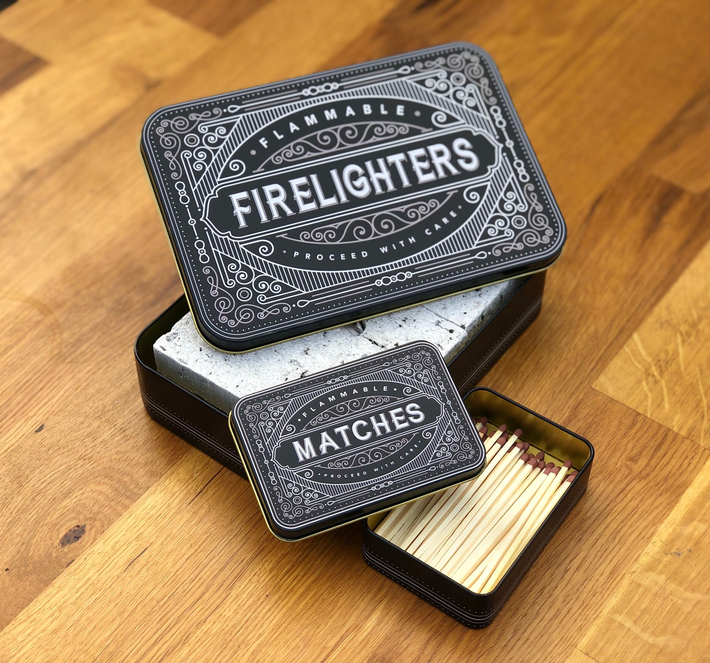 Firelighter Box Metal Tin Storage Holder Fire Lighter Matches Etsy UK