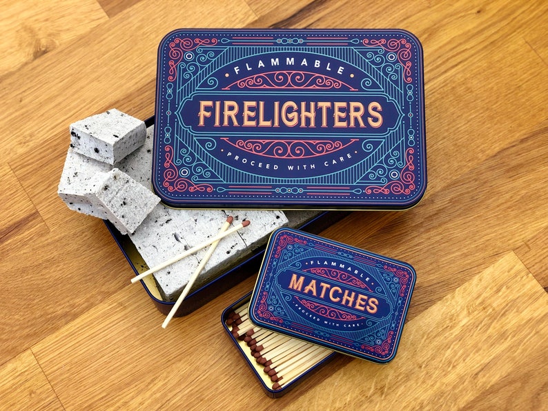 Firelighter Box Metal Tin Storage Holder Fire Lighters Matches Etsy UK