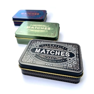 Matchbox Match Tin Metal Box Storage Holder Matches Firelighters Starter Housewarming Fireside Gift Christmas Stocking Filler Table Present