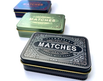 Matchbox Match Tin Metal Box Storage Holder Matches Firelighters Starter Housewarming Fireside Gift Christmas Stocking Filler Table Present