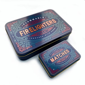 Firelighter Box Metal Tin Storage Holder Fire lighter Matches Starter Cubes Blocks Housewarming Fireside Gift father’s day mens gift BBQ