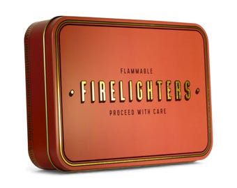 Firelighter Tin Metal Box Storage Matches Housewarming Fireside Gift Christmas Stocking Filler Firestarter Candle Mantel Decor Home new BBQ