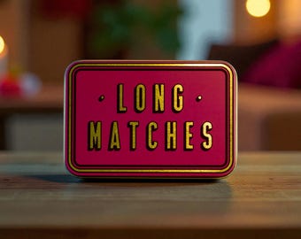 Long Match Tin Metal Box Storage Matches Firelighter Housewarming Fireside Gift Christmas Stocking Filler Present Candle Mantel Decor