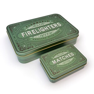 Firelighter Box Metal Tin Storage Holder Fire lighters Matches Camp Fire Stocking filler BBQ Housewarming Fireside Gift Mens Christmas Gift