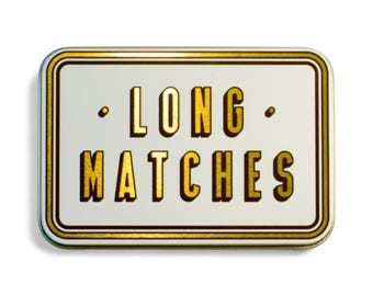 Long Match Tin Metal Box Storage Matches Firelighter Housewarming Fireside Gift Christmas Stocking Filler Present Candle Mantel Decor