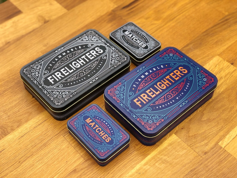 Firelighter Box Metal Tin Storage Holder Fire Lighters Matches Etsy UK