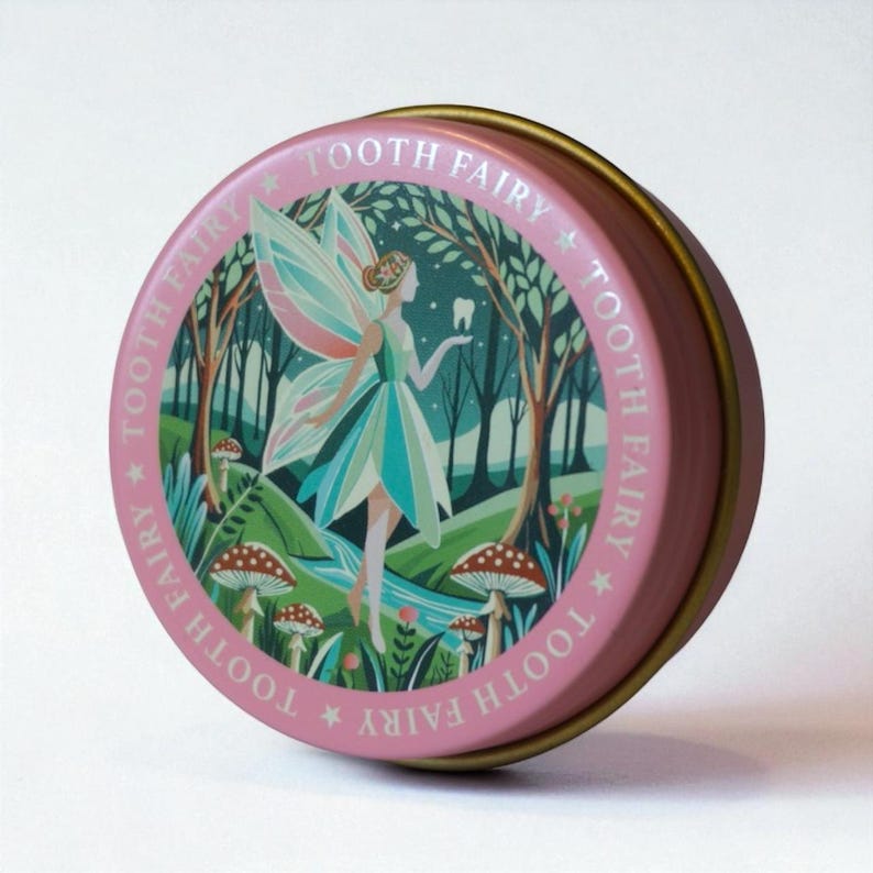 TINIT's Tooth Fairy Tin - Lost teeth baby teeth box storage keepsake boy girl child christening gift present birthday Christmas shower Pink Girl Fairy