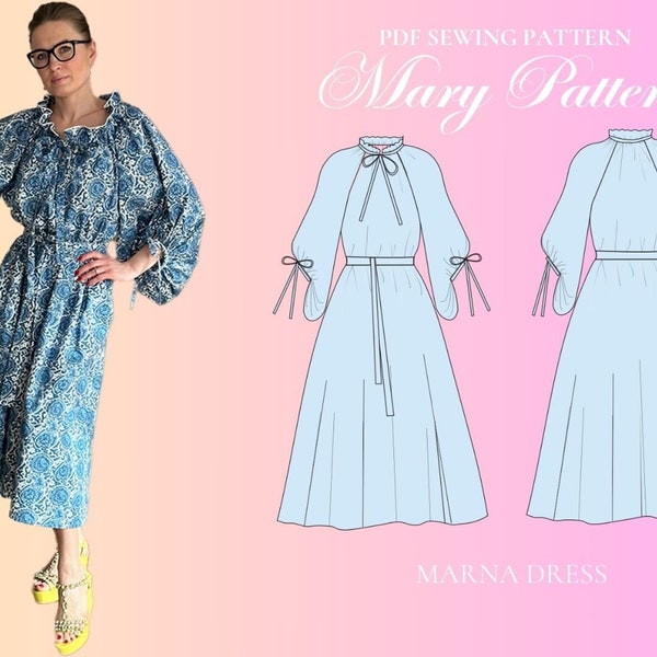 Summer dress pattern, PDF pattern, Puffy sleeves, Sewing pattern