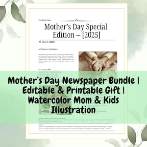 Paquete personalizado de tarjetas para el Día de la Madre / Regalo personalizado para hijo o hija / Plantilla Canva / Periódico del Día de la Madre editable, imprimible y en PDF