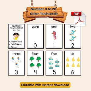 Number Flashcards 0-20 for Kids | Printable Number Cards with Words & Objects | Preschool Counting Flash Cards | Digital Download