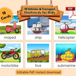 Fahrzeuge Transport Karteikarten für Kinder | Lehrmittel | Bunte Illustrierende | A4 Querformat Druckbar | Lern-PDF