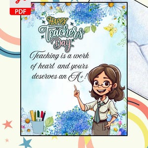 Editable Teacher Appreciation Card Printable, Teaching is a Work of Heart Personalized PDF Thank You Card  End of Year Gift Instant Download