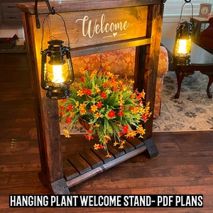 Woodworking Plans ~ Hanging Plant Welcome Stand ~ Plans for Woodworking | Plant Stand Plans | Woodworking Gifts