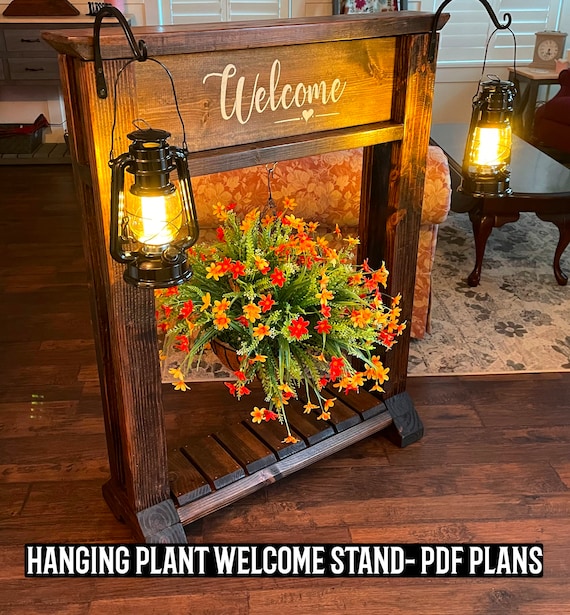Hanging Plant Welcome Stand Woodworking Plans (PDF) - Etsy Israel