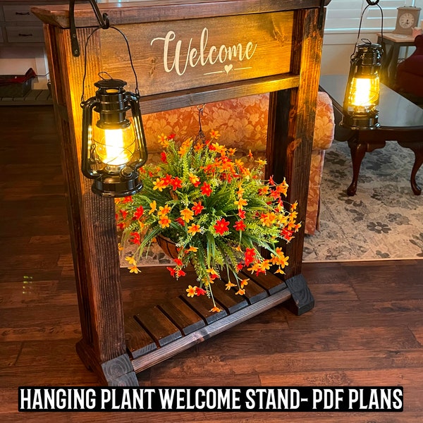 Woodworking Plans ~ Hanging Plant Welcome Stand ~ Plans for Woodworking | Plant Stand Plans | Woodworking Gifts