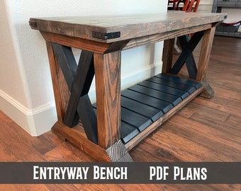 Woodworking Plans ~ DIY Rustic Entryway Bench ~ Furniture Plans ~ Plans for Woodworker ~ PDF Woodworking Plans | Woodworking Gifts