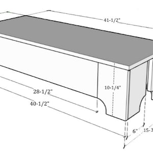 K&ouml;nnte beinhalten: Eine wei&szlig;e Holzbank mit einer grauen Oberseite. Die Bank ist 105,4 cm lang, 41,9 cm breit und 24,1 cm hoch. Die Bank hat eine 26 cm hohe R&uuml;ckenlehne und eine 39,1 cm hohe Sitzfl&auml;che.