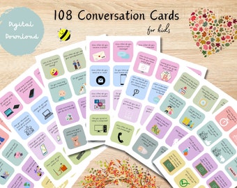 Conversation Starters,Conversation Cards for Kids,Table Talk Conversation Cards,Family, Education,Technology, Therapist resources,Questions