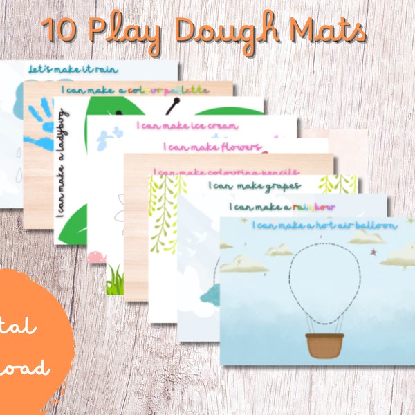 10 Play Dough Mats, Digital Download, Play Dough Activity, Montessori Learning, Toddler Preschool Activity, Homeschool Learning,Fun Activity