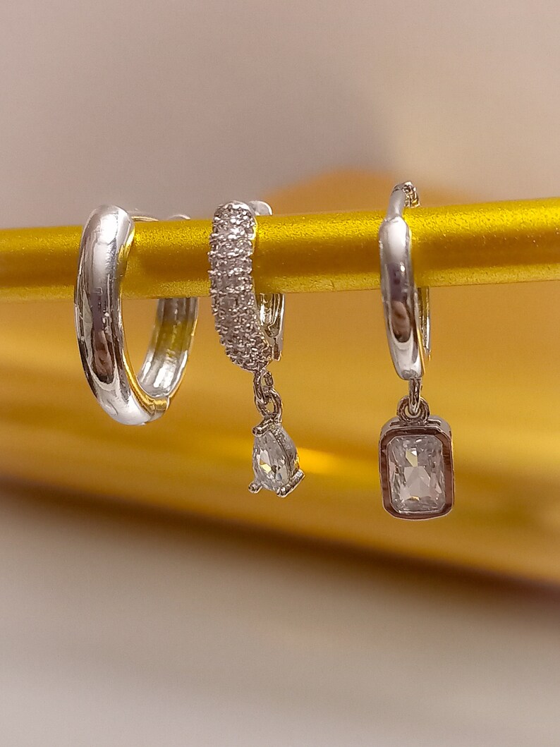 Baguette Hoop Earring Set, 3 Pcs Goldsilver Earring Hoop Huggies