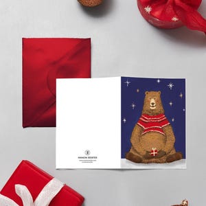 Illustrierte Grußkarte - Geschenkbär, Weihnachtskarte