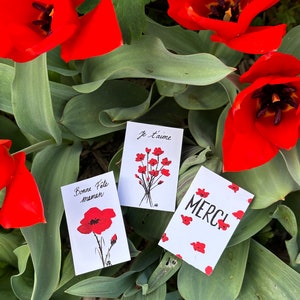 Muttertag – 3 Mini-Grußkarten mit Mohnblumen und roten Blumen