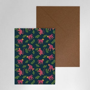 Singes - Carte de voeux, carte d'anniversaire, carte postale, singes mignons, motif tropical, carte pour enfant, joli imprimé