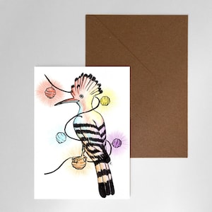 Carte postale illustrée - Huppe, carte anniversaire, carte de Noël, carte de voeux