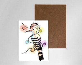 Postal ilustrada - Abubilla, tarjeta de cumpleaños, tarjeta de Navidad, tarjeta de felicitación