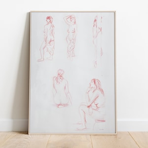 Original figure drawing from a live model. Sketch of a woman. Vintage Abstract Line art. Affordable art. Minimalist wall art