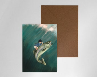 Illustrated postcard - Trout, birthday card, Christmas card, greeting card