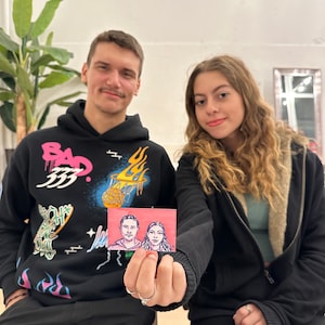 100% Hand drawn tiny portrait, Photo to colorful copic drawn souvenir. Family, Friends, Lover, Person! Perfect Personalized Gift