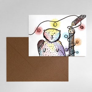 Carte postale illustrée - Castor, carte anniversaire, carte de Noël, carte de voeux