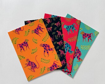 Pack of 4 "Monkeys" greeting cards with envelope - colorful monkey motif for children