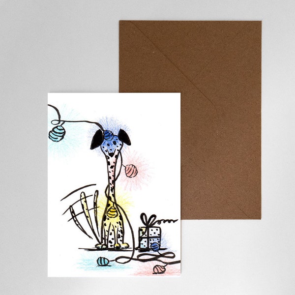 Carte postale - Chien, carte anniversaire, carte de voeux