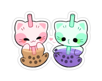 Cute Strawberry Cat Sticker, Silly Fruit Kitty Sticker Gift for